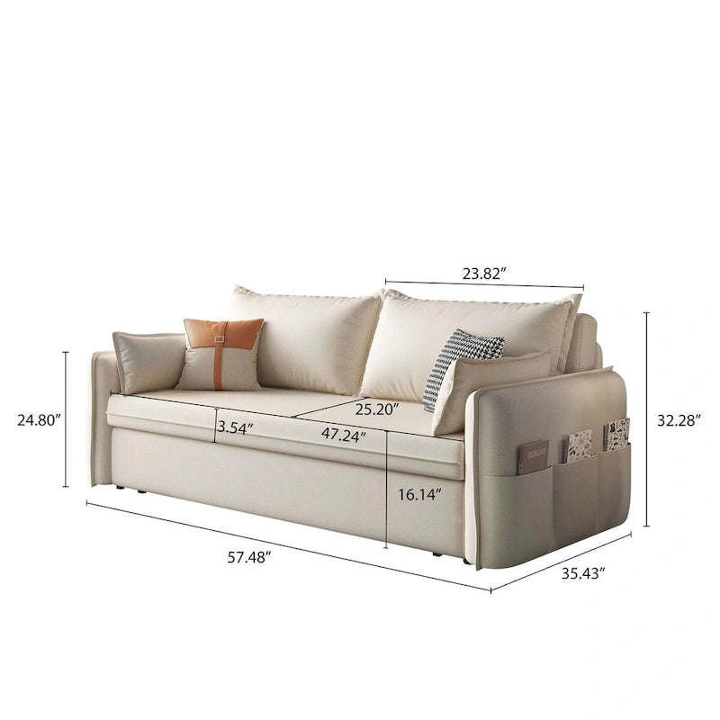 The sofa features a sturdy frame and a stylish, modern design. It has thick, soft foam cushions.