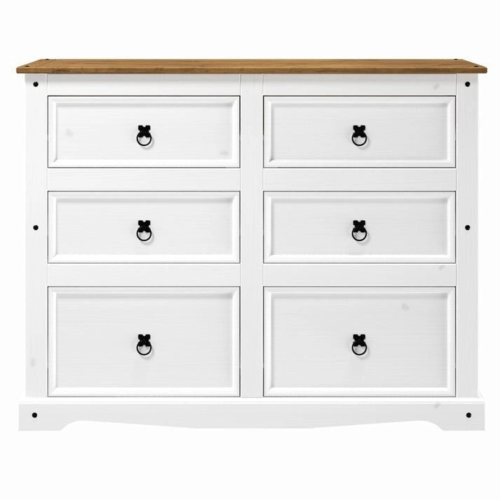 52.36 inches wide, this country-style storage cabinet features drawers in various sizes.