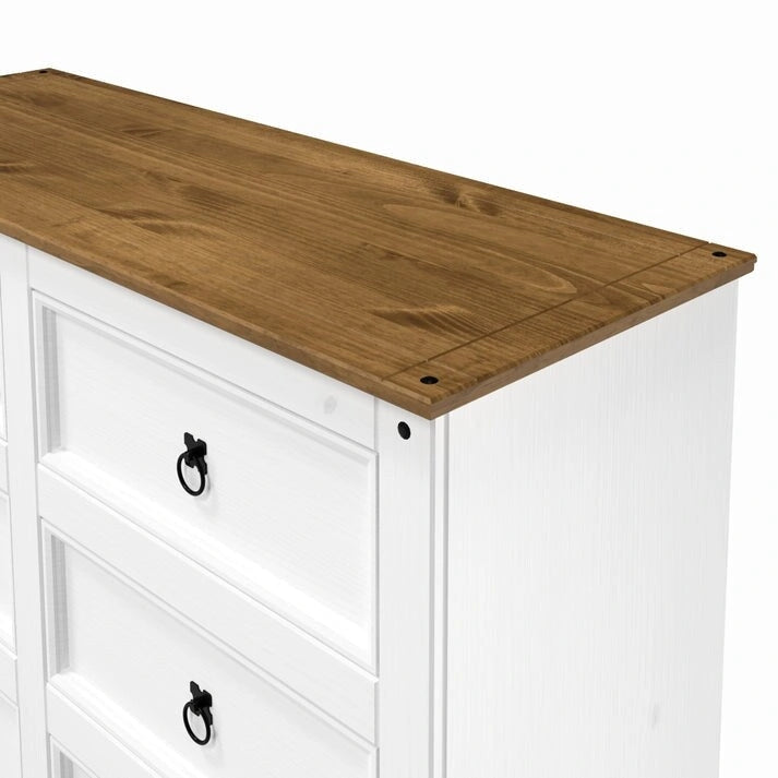 52.36 inches wide, this country-style storage cabinet features drawers in various sizes.