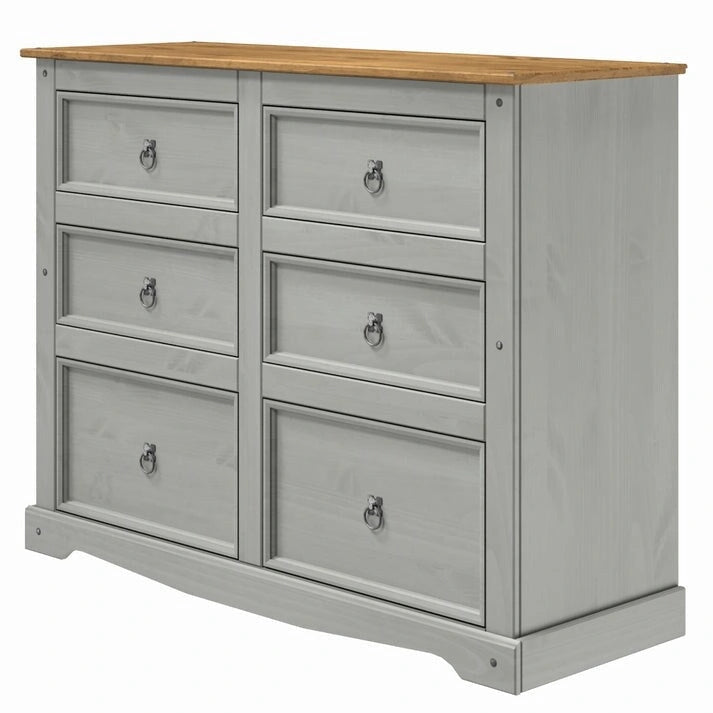 52.36 inches wide, this country-style storage cabinet features drawers in various sizes.