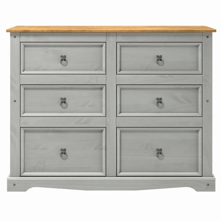 52.36 inches wide, this country-style storage cabinet features drawers in various sizes.