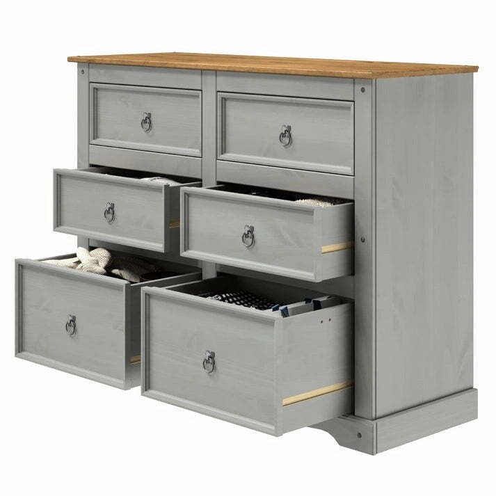 52.36 inches wide, this country-style storage cabinet features drawers in various sizes.