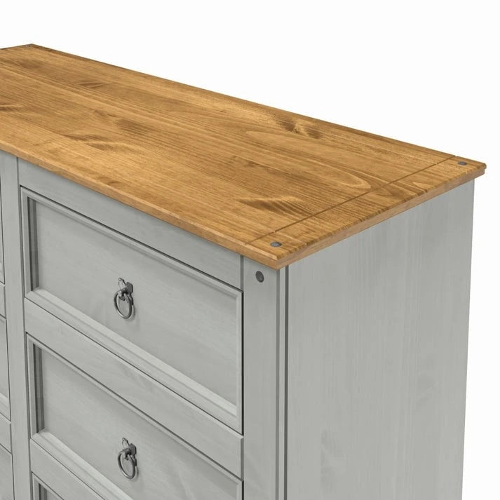 52.36 inches wide, this country-style storage cabinet features drawers in various sizes.