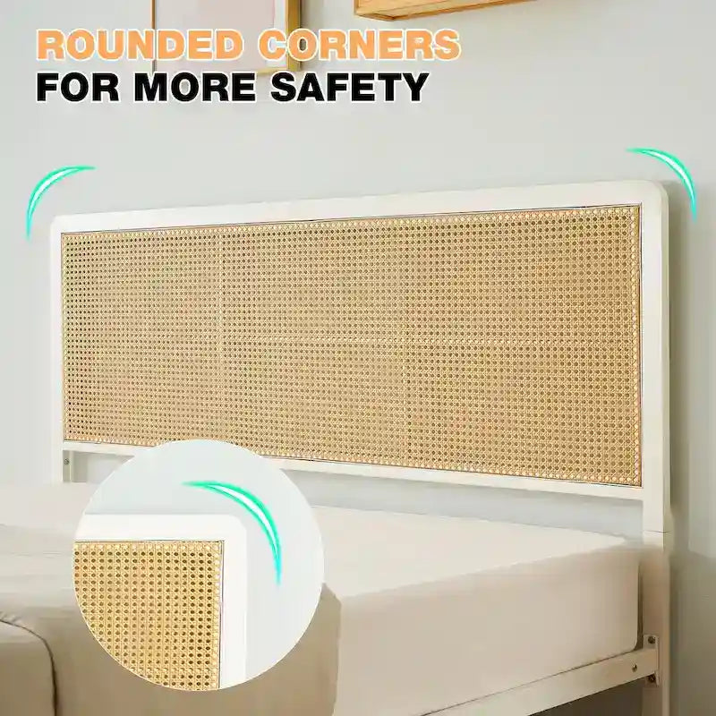 Rattan Style Bed Frame with Headboard & Footboard, Sturdy Metal Frame, Noise-Free Design, Easy Assembly