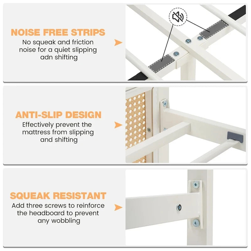 Rattan Style Bed Frame with Headboard & Footboard, Sturdy Metal Frame, Noise-Free Design, Easy Assembly