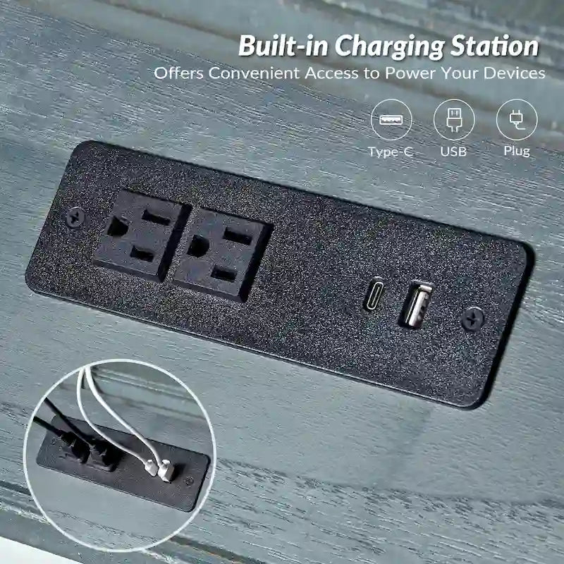 Solid Wood Extendable End Table with Built-in Charging Station & Slide-Out Tray, Farmhouse Style, 20"x24"