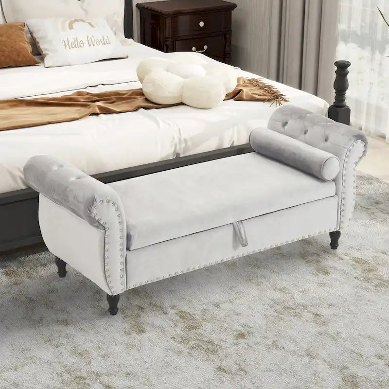 Velvet Storage Ottoman Bench with Nailhead Trim, 250 lb Capacity, 51.3" Long, Multifunctional Footstool & Seat