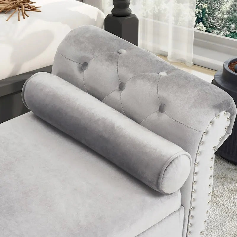 Velvet Storage Ottoman Bench with Nailhead Trim, 250 lb Capacity, 51.3" Long, Multifunctional Footstool & Seat