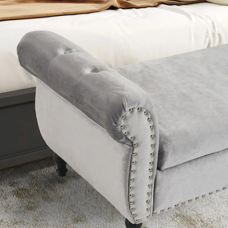Velvet Storage Ottoman Bench with Nailhead Trim, 250 lb Capacity, 51.3" Long, Multifunctional Footstool & Seat