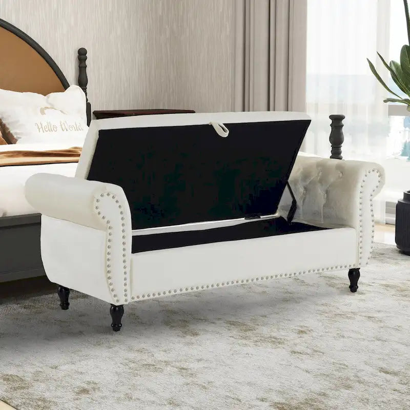 Velvet Storage Ottoman Bench with Nailhead Trim, 250 lb Capacity, 51.3" Long, Multifunctional Footstool & Seat