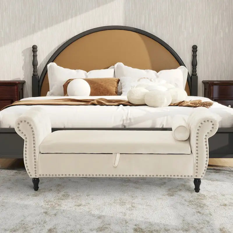 Velvet Storage Ottoman Bench with Nailhead Trim, 250 lb Capacity, 51.3" Long, Multifunctional Footstool & Seat