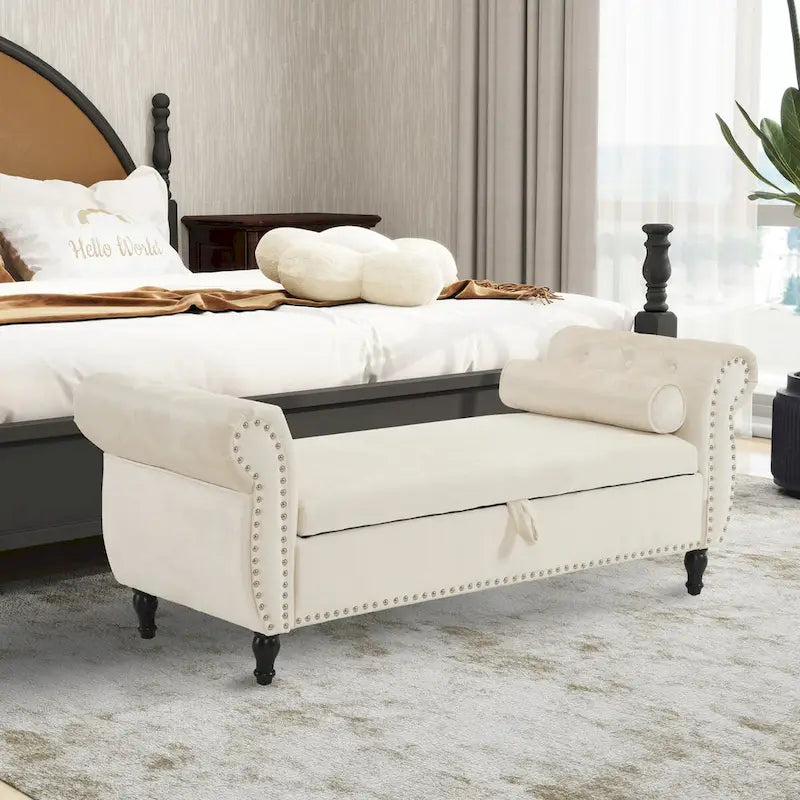 Velvet Storage Ottoman Bench with Nailhead Trim, 250 lb Capacity, 51.3" Long, Multifunctional Footstool & Seat