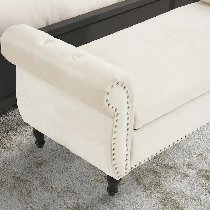 Velvet Storage Ottoman Bench with Nailhead Trim, 250 lb Capacity, 51.3" Long, Multifunctional Footstool & Seat