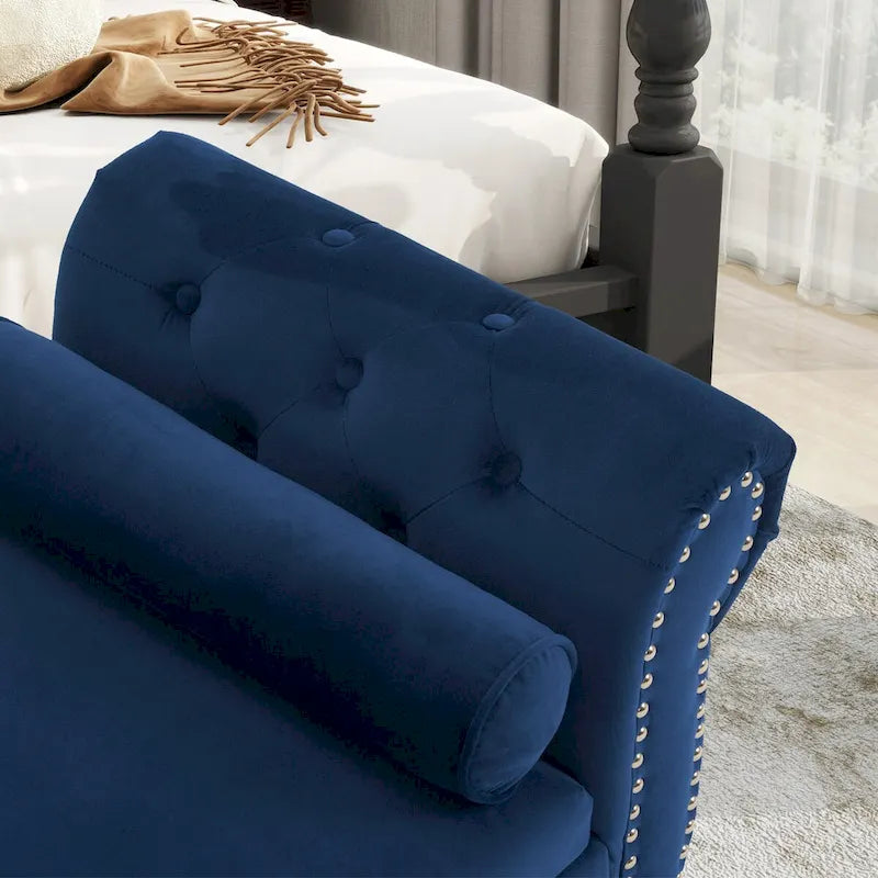 Velvet Storage Ottoman Bench with Nailhead Trim, 250 lb Capacity, 51.3" Long, Multifunctional Footstool & Seat