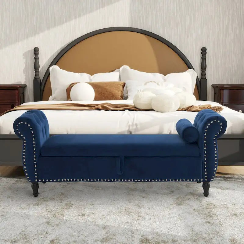 Velvet Storage Ottoman Bench with Nailhead Trim, 250 lb Capacity, 51.3" Long, Multifunctional Footstool & Seat
