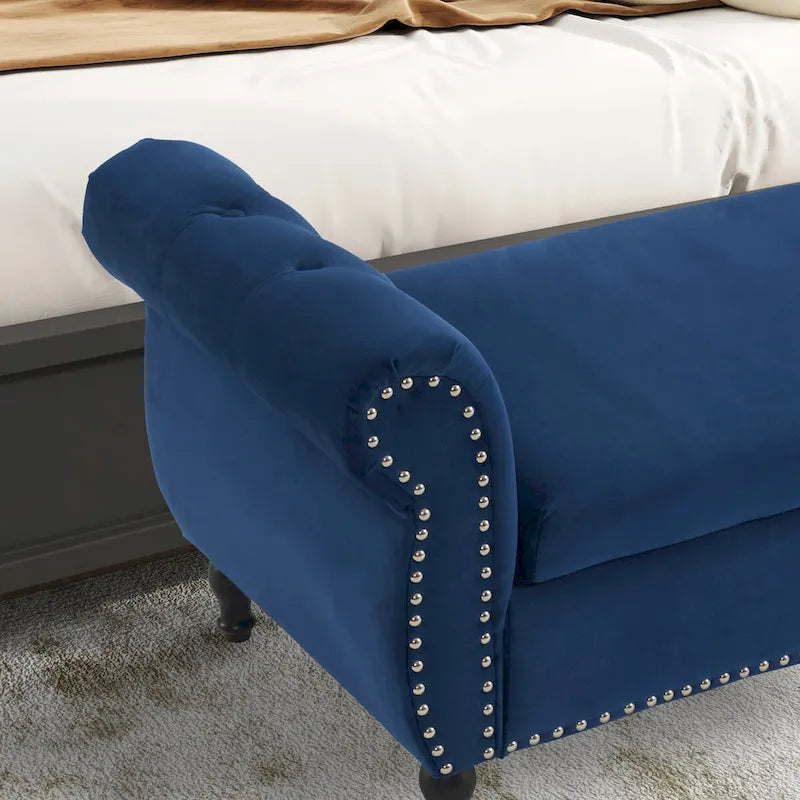 Velvet Storage Ottoman Bench with Nailhead Trim, 250 lb Capacity, 51.3" Long, Multifunctional Footstool & Seat