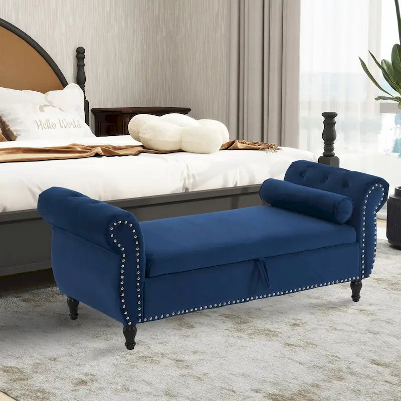 Velvet Storage Ottoman Bench with Nailhead Trim, 250 lb Capacity, 51.3" Long, Multifunctional Footstool & Seat