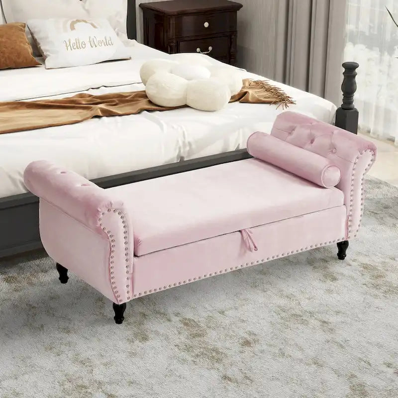 Velvet Storage Ottoman Bench with Nailhead Trim, 250 lb Capacity, 51.3" Long, Multifunctional Footstool & Seat