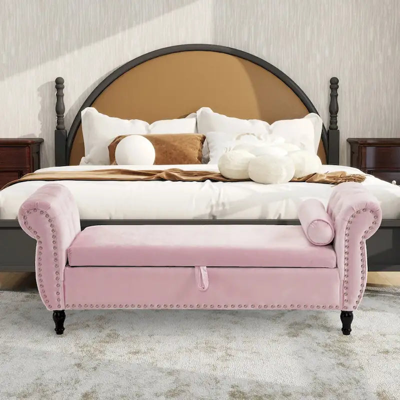 Velvet Storage Ottoman Bench with Nailhead Trim, 250 lb Capacity, 51.3" Long, Multifunctional Footstool & Seat