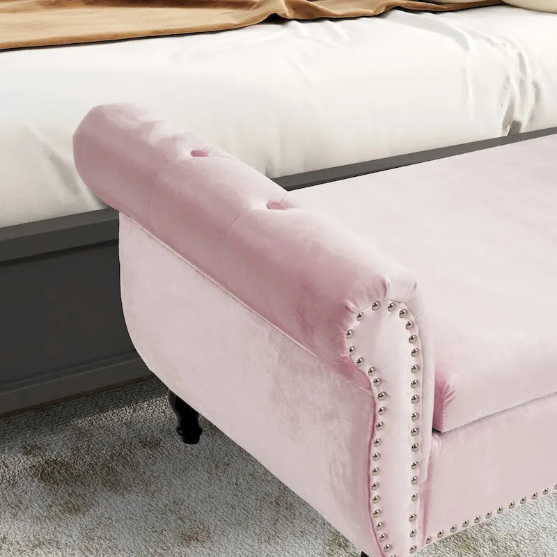 Velvet Storage Ottoman Bench with Nailhead Trim, 250 lb Capacity, 51.3" Long, Multifunctional Footstool & Seat