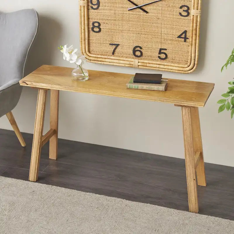 Handmade Solid Mango Wood Entryway Bench, Farmhouse Rustic Style, Fully Assembled, 250lb Capacity