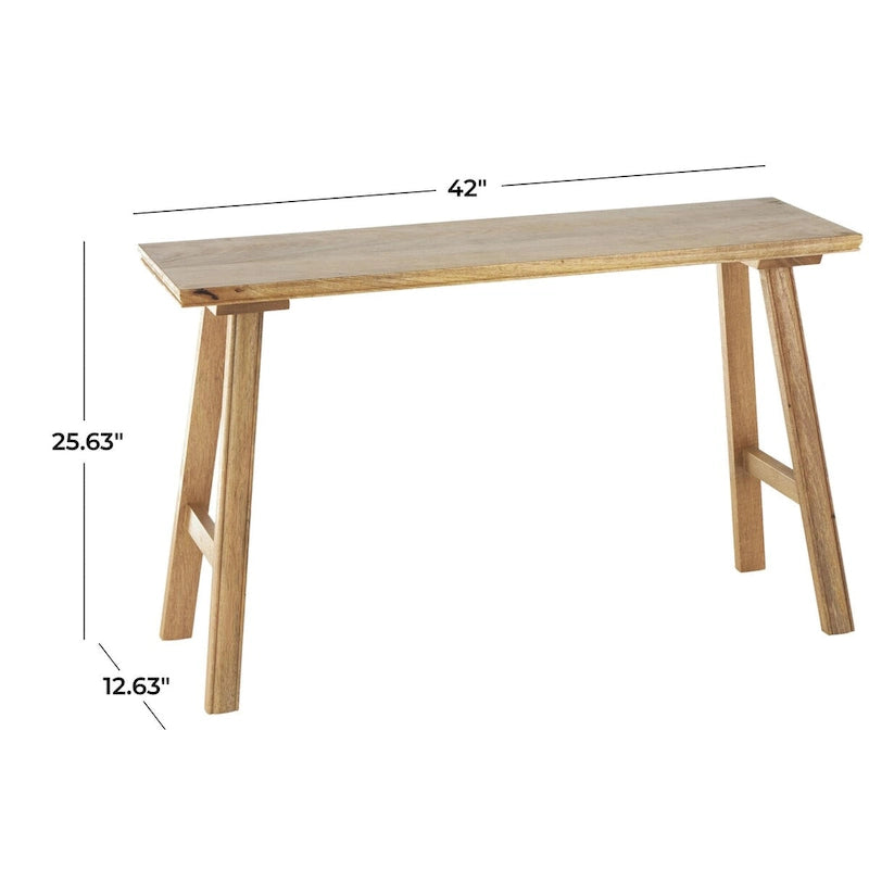 Handmade Solid Mango Wood Entryway Bench, Farmhouse Rustic Style, Fully Assembled, 250lb Capacity