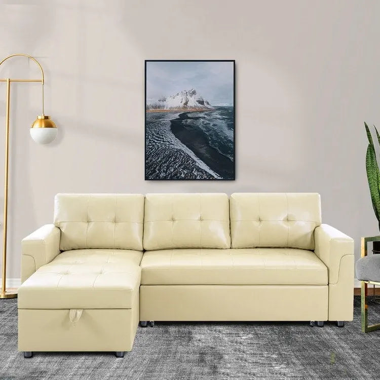 Reversible L-Shape Sleeper Sectional Sofa with Storage, Modern Convertible Sofa Bed for Living Room