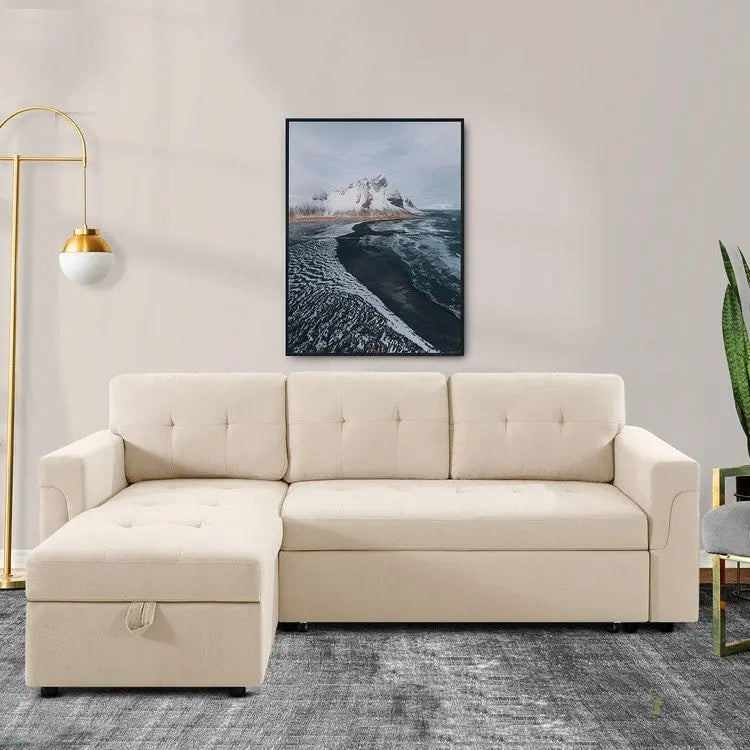 Reversible L-Shape Sleeper Sectional Sofa with Storage, Modern Convertible Sofa Bed for Living Room