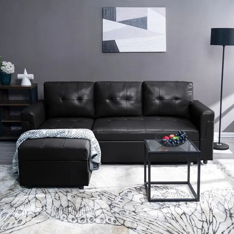 Reversible L-Shape Sleeper Sectional Sofa with Storage, Modern Convertible Sofa Bed for Living Room