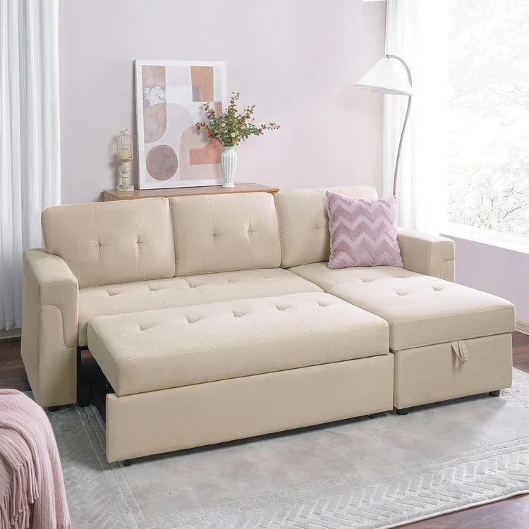 Reversible L-Shape Sleeper Sectional Sofa with Storage, Modern Convertible Sofa Bed for Living Room