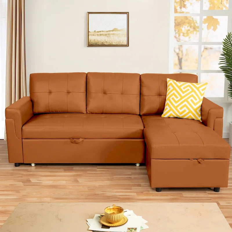 Reversible L-Shape Sleeper Sectional Sofa with Storage, Modern Convertible Sofa Bed for Living Room