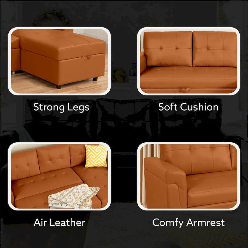 Reversible L-Shape Sleeper Sectional Sofa with Storage, Modern Convertible Sofa Bed for Living Room