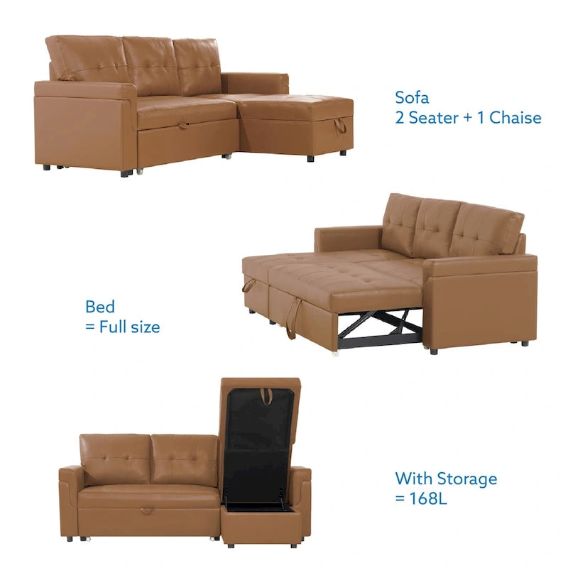 Reversible L-Shape Sleeper Sectional Sofa with Storage, Modern Convertible Sofa Bed for Living Room