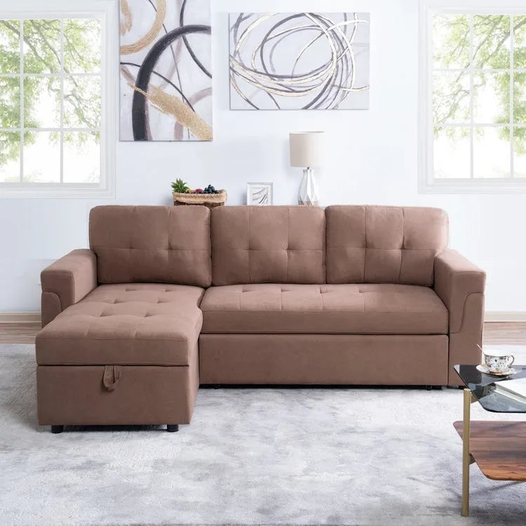Reversible L-Shape Sleeper Sectional Sofa with Storage, Modern Convertible Sofa Bed for Living Room