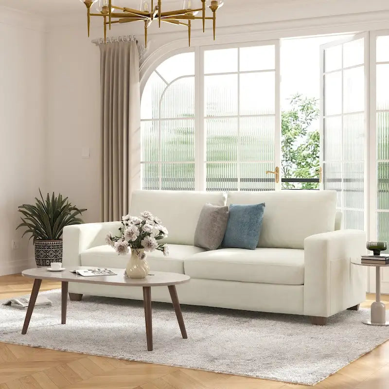 86.6" Wide 3-Seater Chenille Sofa, Supports 900 lbs, Removable Covers, 350GSM Fabric, Includes Pillows