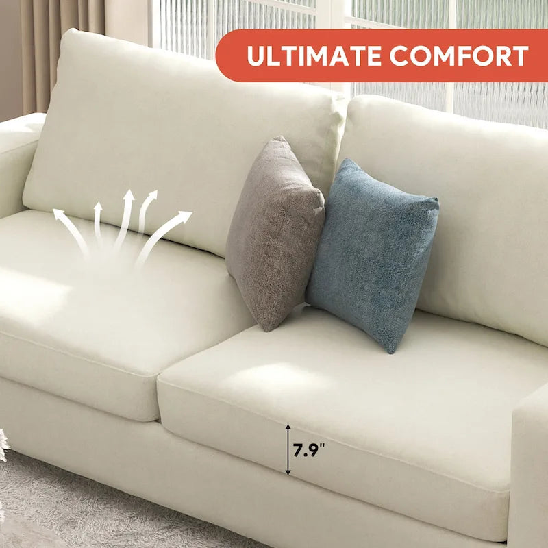 86.6" Wide 3-Seater Chenille Sofa, Supports 900 lbs, Removable Covers, 350GSM Fabric, Includes Pillows