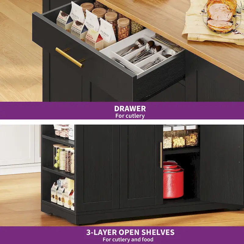 Tilt-Out Trash Can Cabinet for 13-Gallon Bin, with 2 Drawers & 3 Shelves, Locking Wheels, Kitchen Cart