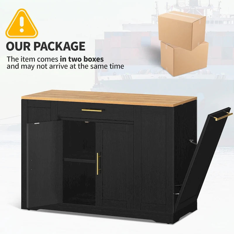 Tilt-Out Trash Can Cabinet for 13-Gallon Bin, with 2 Drawers & 3 Shelves, Locking Wheels, Kitchen Cart