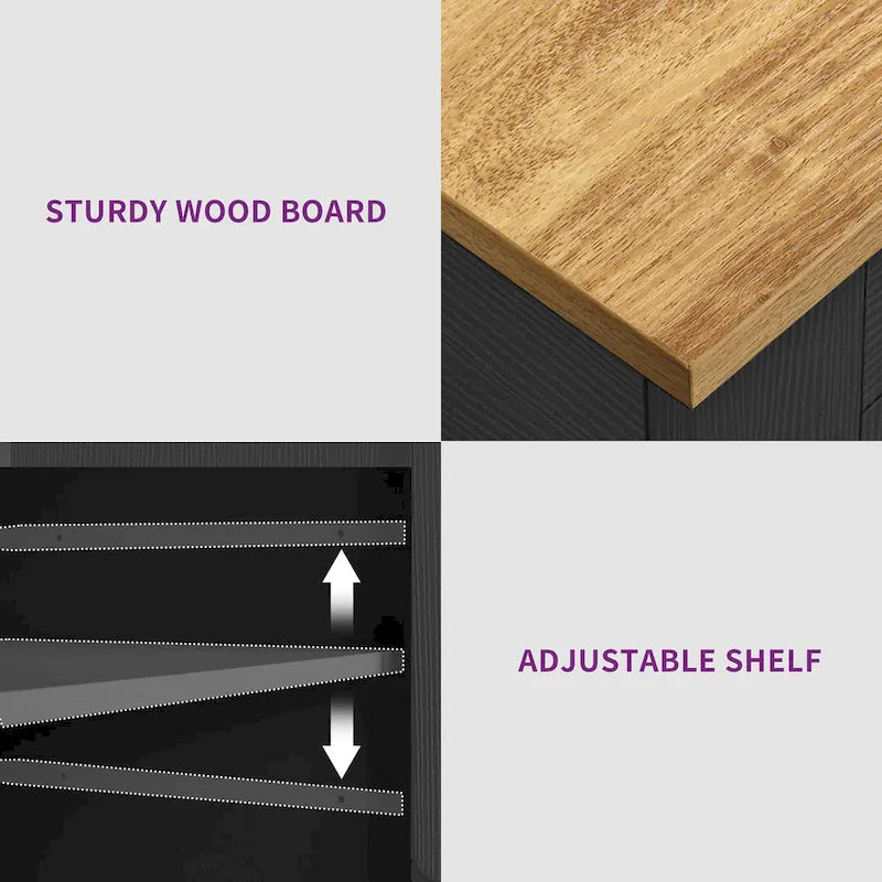 Tilt-Out Trash Can Cabinet for 13-Gallon Bin, with 2 Drawers & 3 Shelves, Locking Wheels, Kitchen Cart